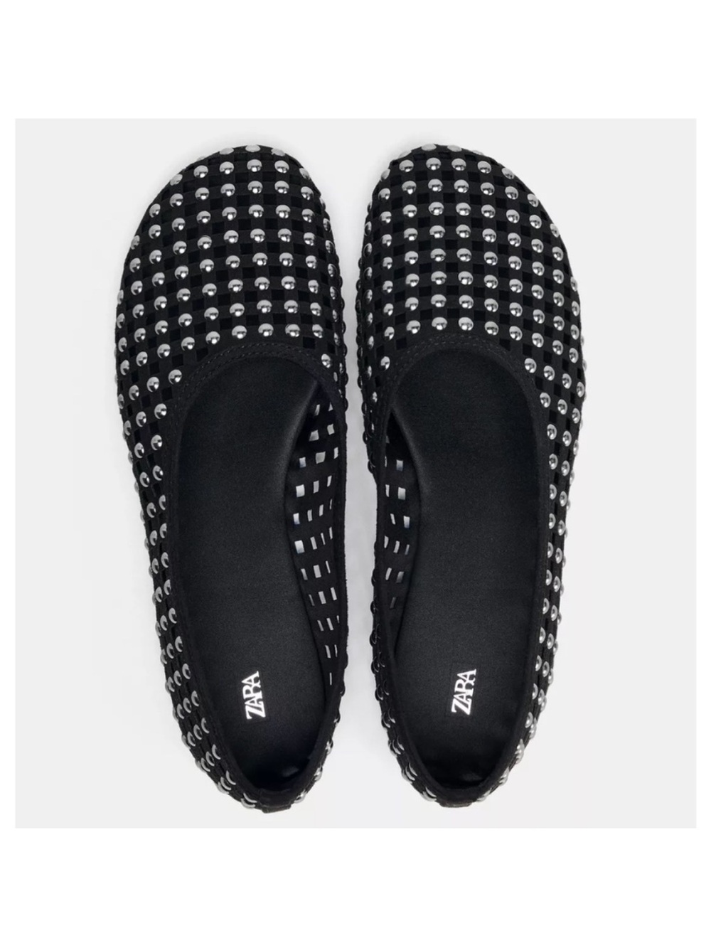 Zara Black Studded Mesh Ballet Flats Women’s 37
